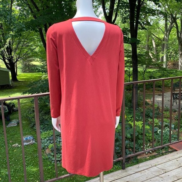 New Eileen Fisher V Cutout Back Tencel Dress Sz S Minimalist Cayenne Travel - Picture 1 of 6